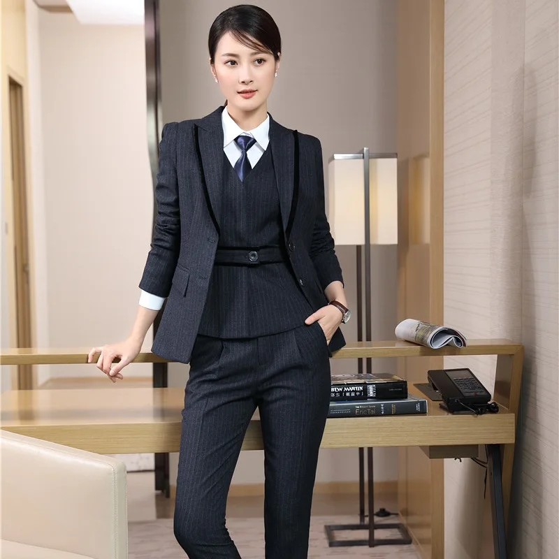 

High Quality Fabric Formal Blazers With 4 Piece Blazer Coat + Vest Coat + Pants + Blouses For Women Pantsuits Pants Suits