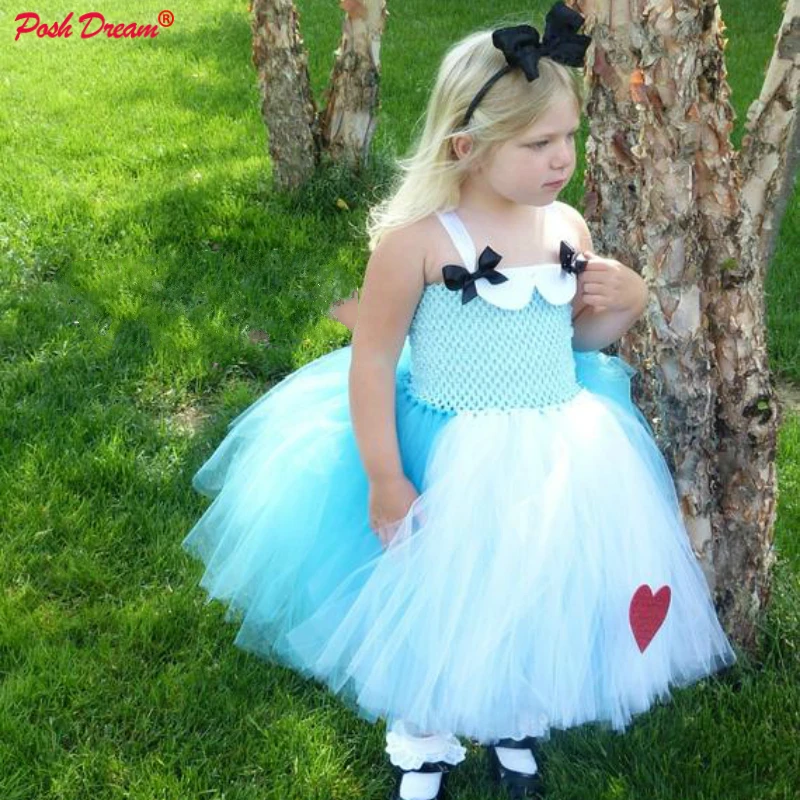 Шикарное платье-пачка для детей с изображением Алисы в стране чудес Карнавальный костюм для детей, платья принцессы Алиса в стране чудес для малышей