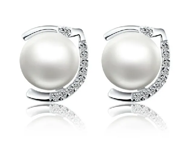 Cubic Zirconia Mount Natural Freshwater Pearl Earrings Stud Cubic Zirconia Mount Natural Freshwater Pearl Earrings Stud Engagement For Women Sterling Silver Platinum Plated