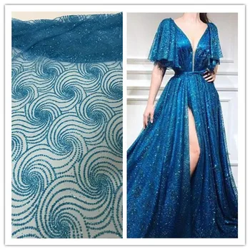 

African Glued Glitter Sequins Mesh Fabric Shining Transparent Party Dress Clothes Cloth India Sari Sewing dress