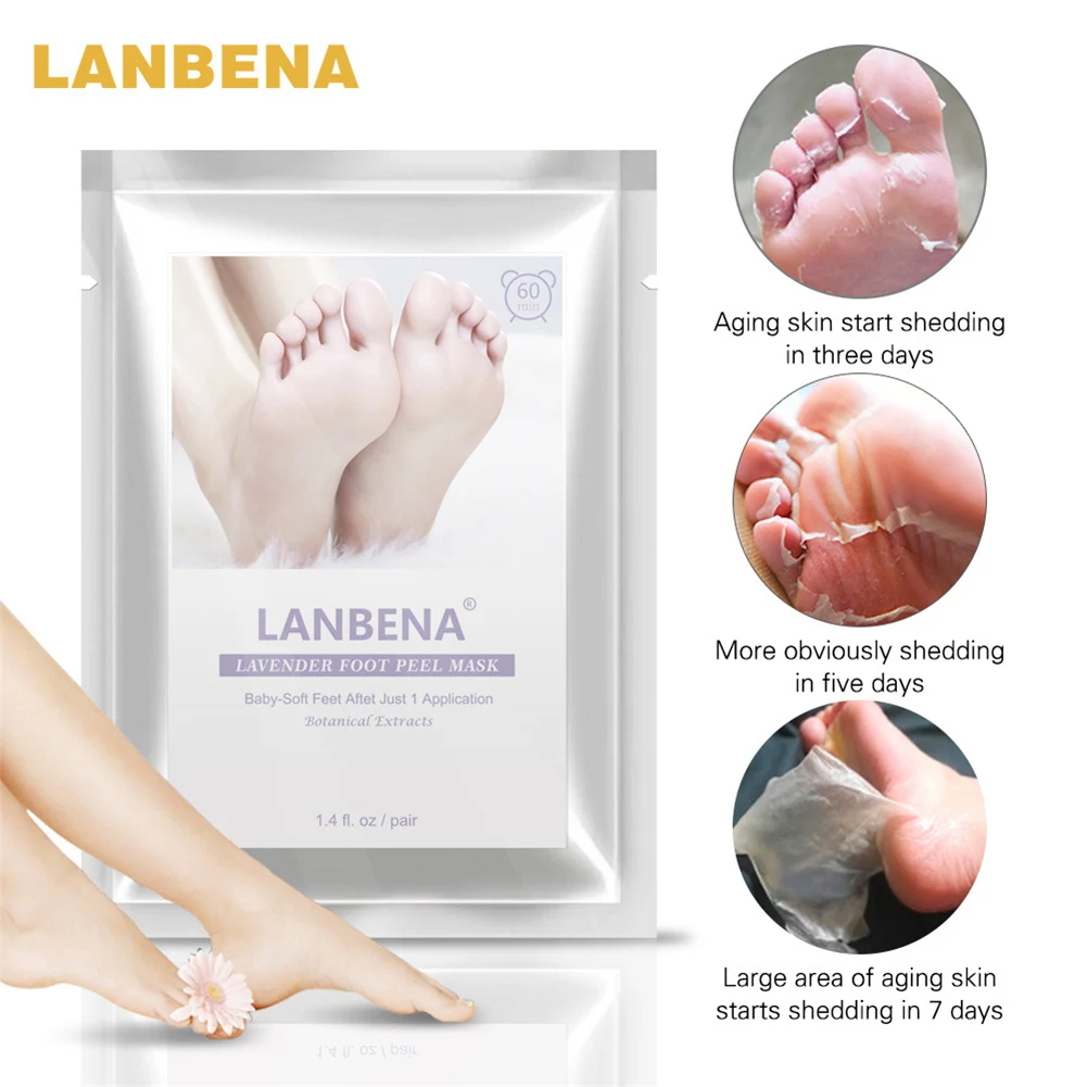 

2 PCS LANBENA Lavender Foot Peel Mask Only Need One Pair Remove Dead Skin Thoroughly in 2-7 Days Foot Mask Peeling Cuticles Heel