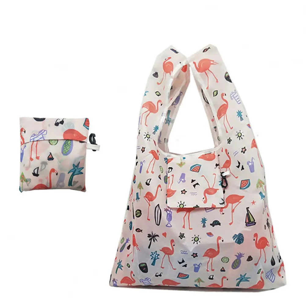 Многоразовая Складная Женская хозяйственная сумка, Эко сумка с изображением животного, складывающаяся сумка, фламинго, хозяйственная сумка для хранения фруктов и овощей