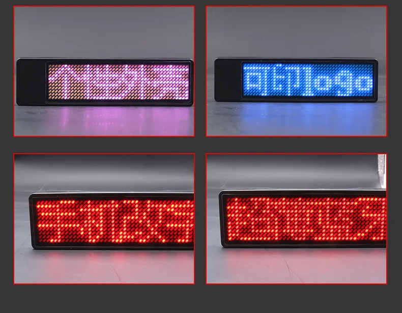 Multi Languge Support Red Color Scrolling Message Led Name Badge Dots Single Color Rechargeable Led Name Tag For Event