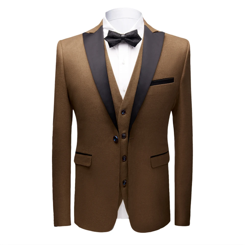 (Куртка + жилет + штаны) 2018 Для мужчин Шерсть повседневные одной кнопки Классический Бизнес костюмы Для мужчин Slim Fit Свадебный костюм полный