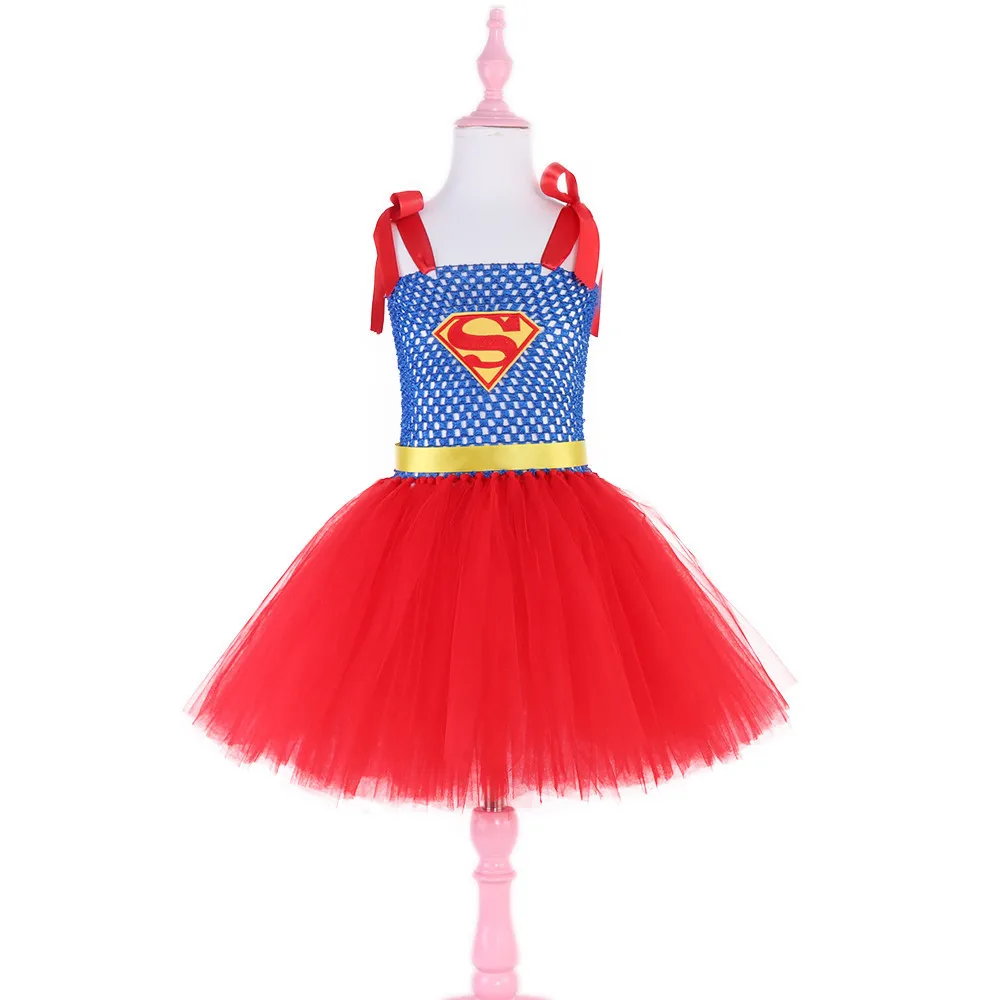 Комплект, маскарадное платье-пачка с суперменом красное синее вечернее платье для девочек на день рождения с изображением супергероя платье-пачка с бантом, costu