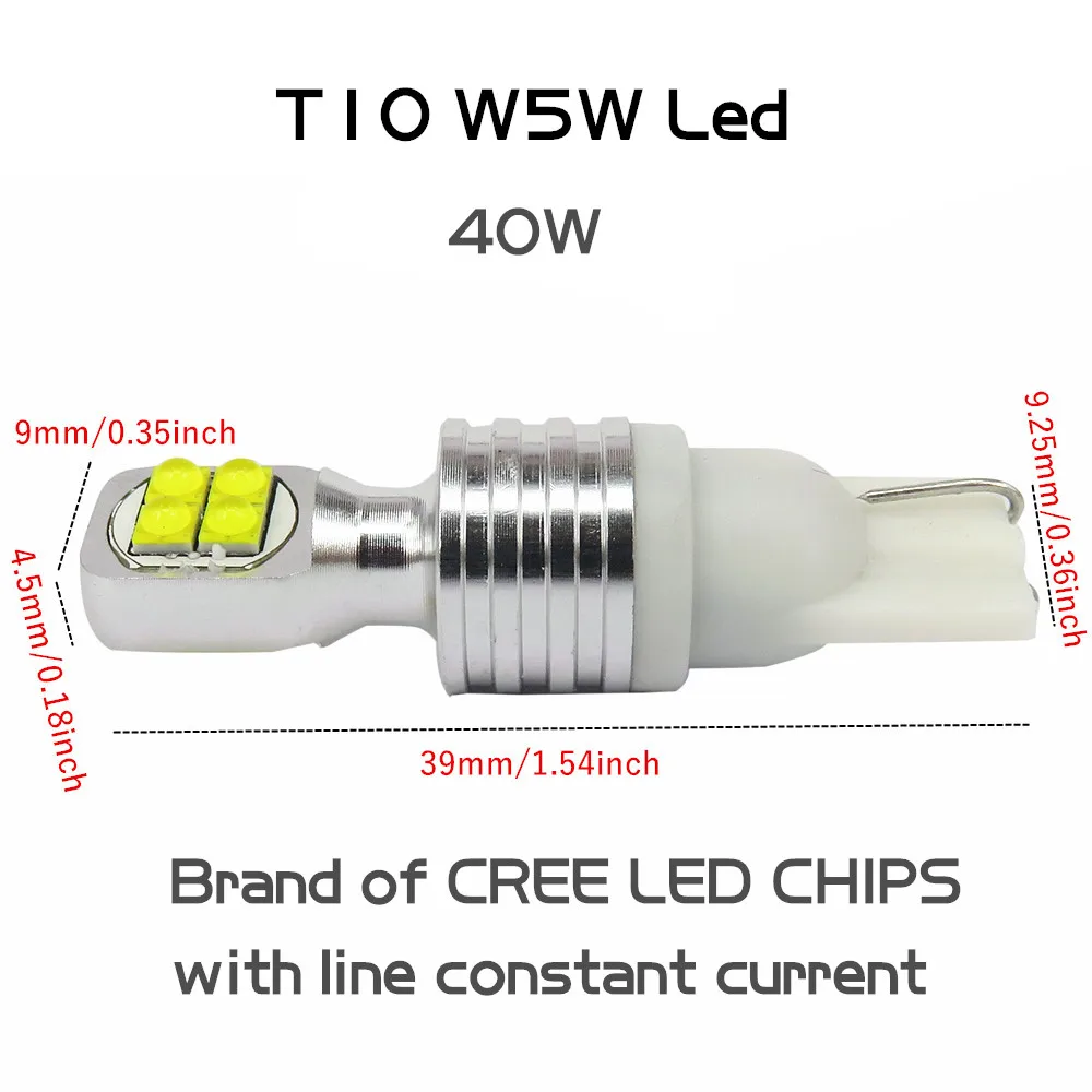 WLJH 2x40 Вт T10 светодиодный W5W лампы 12V 24V мотоциклов авто Купол Чтение сигнала лицензии багажник просвет ходовые огни лампы резервного копирования