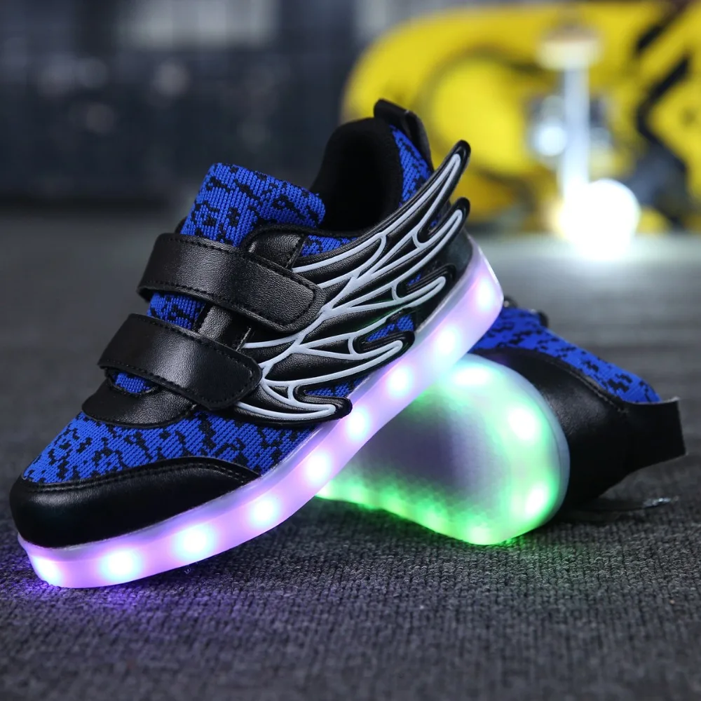 Black Blue Kids luminous shoes led USB recharge for girls boys children sneakers illuminated 4 colors glowing casual with light