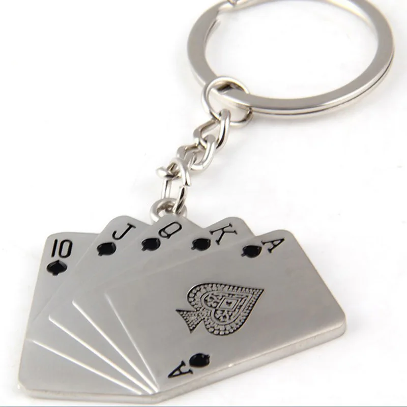 New Arrive Christmas Gift Silver Alloy High grade Metal Key Chain Poker Keychain Llaveros key ring