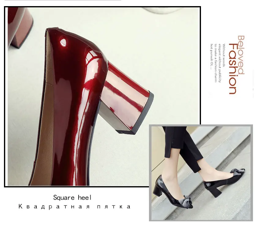 QUTAA/ женская обувь на платформе и высоком квадратном каблуке Острый носок, без шнуровки, с галстуком-бабочкой Лакированная кожа элегантные женские туфли-лодочки Размеры 34–43