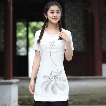 

New Arrival Summer Chinese Long Style Cotton Linen Women Tang Suit Tops Traditional Elegant Slim Shirt M L XL XXL XXXL T49