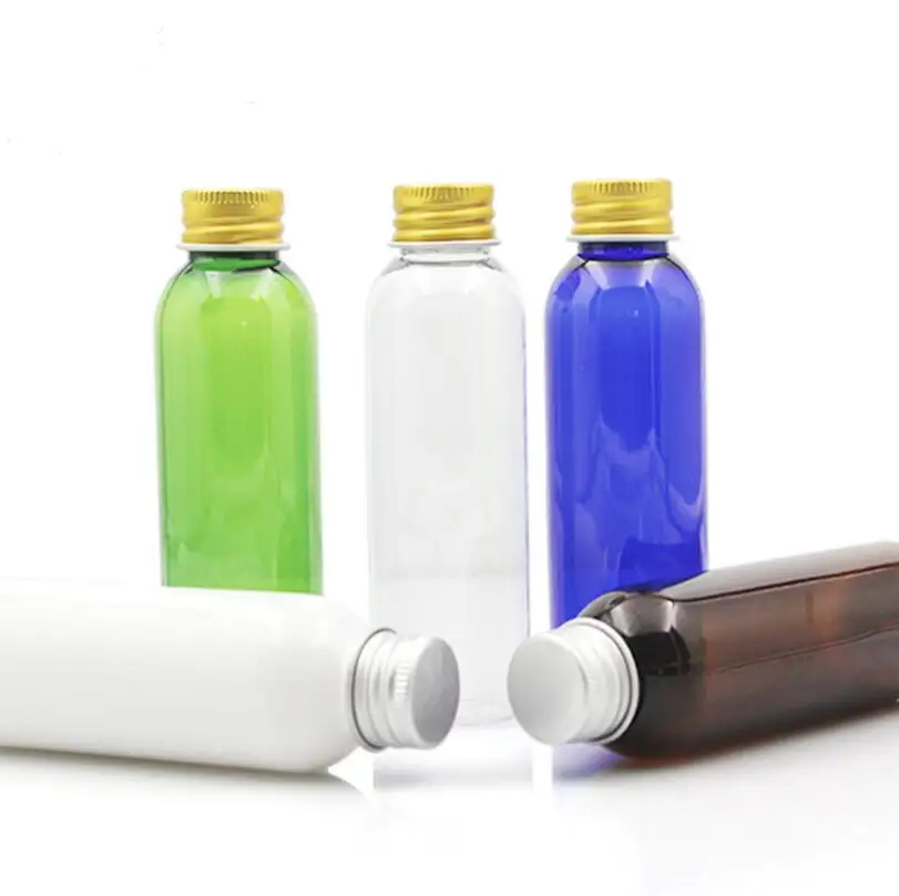 

Wholesale 500pcs/lot 60ml Empty Refillable Boston Round PET Bottles with Silver/Gold Aluminum Cap