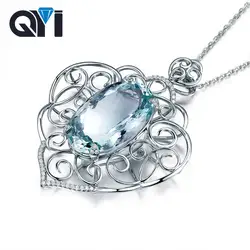 QYI уникальный Дизайн Природный Голубой топаз-драгоценный камень Подвески 925 пробы Серебряные ожерелья для Для женщин Юбилей свадебный
