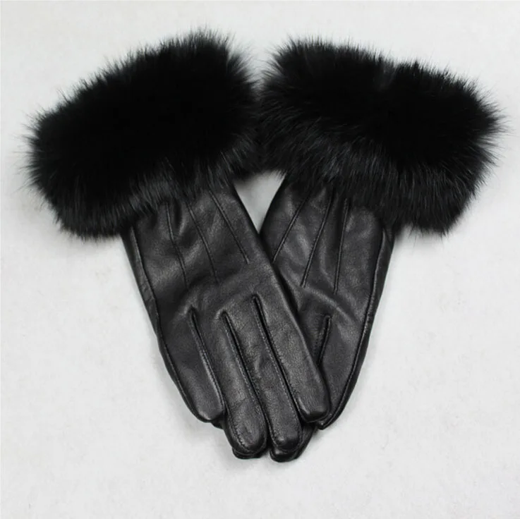 Luxury Touch Screen Genuine Leather gloves for women Women's Sheep Leather Gloves with Rabbit Fur Ladies Leather Mittens