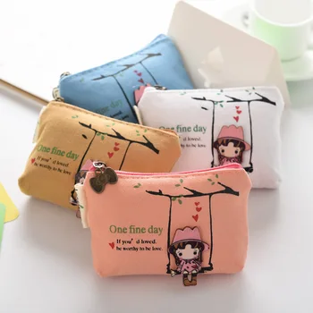 

eTya Cute Purses Cartoon Bowknot Canvas Coin Purses Women Wallet Zipper Card Bag Child Girl Gift Bags lady Coin Bag Key Packet
