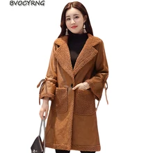 Новинка, зимняя куртка, женская шуба из искусственной кожи, утолщенная шерстяная теплая верхняя одежда, тонкая модная длинная шуба для девочек на осень и зиму, A0073