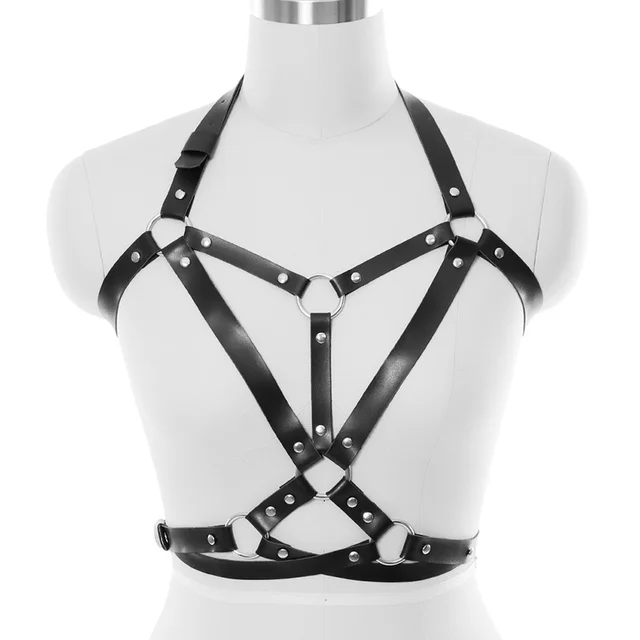 Punk Stely Leather Garter Belt Straps Sexy Black Adjustable Chest Body
