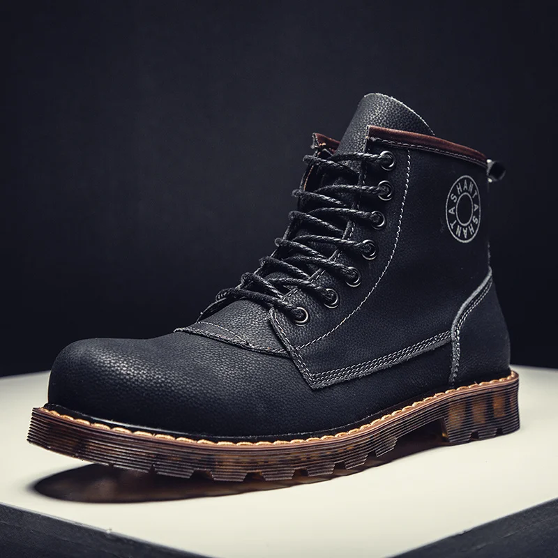 

Men Tactical Military Boots Leather Motorcycle Boots For Mens Autumn Rubber Comfortable Men Shoes Lace-up Outdoor Trekking Boots