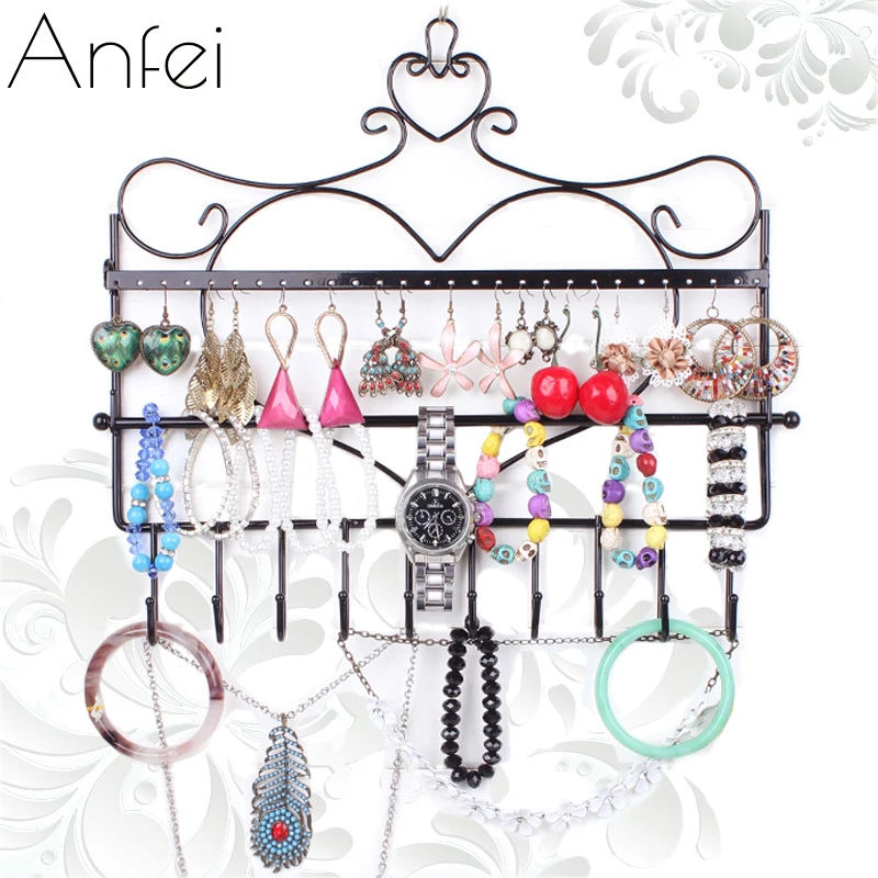 Iron wall mounted frame earrings necklace holder stud earring accessories storage rack jewelry