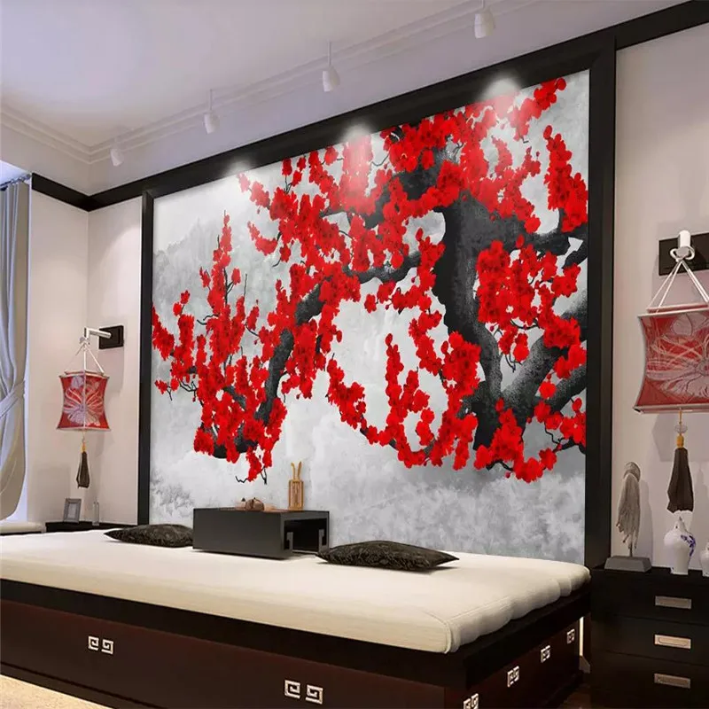 

3D wallpaper new Chinese ink hand-painted plum wall professional production mural photo wallpaper