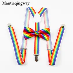 Mantieqingway Эластичные подтяжки Карамельный цвет полосатые подтяжки Для мужчин подтяжки для Для женщин джинсы брюки 3 Clip-on y-обратно подтяжки