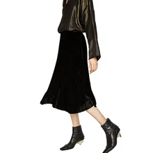 Buenos Ninos vintage black elegant velour skirts high waist medium long women party pleated skirts 40 buenos ninos красная роза s