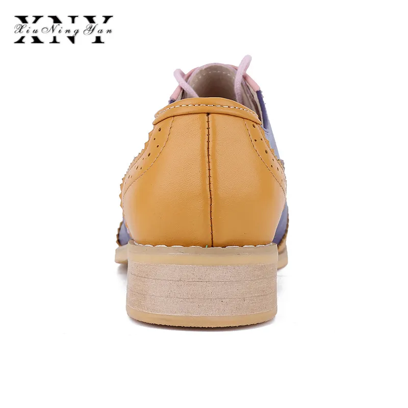 Xiuningyan/Винтаж ботинки-оксфорды в британском стиле для женщин из натуральной кожи без каблука Обувь женщин US size13 ручной работы черные кожаные Обувь