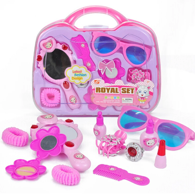 

feichao 11pcs 12pcs Girl Dressing Jewelry Toy Set Portable Box Carrying Case for Baby Gift Girls Pretend Play Make Up Game