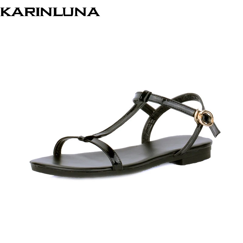 

Karinluna 2018 Summer Dropship Concise T-strap Sandals Women Comfortable Low Heels Casual Shoes Woman Solid Black Footwear
