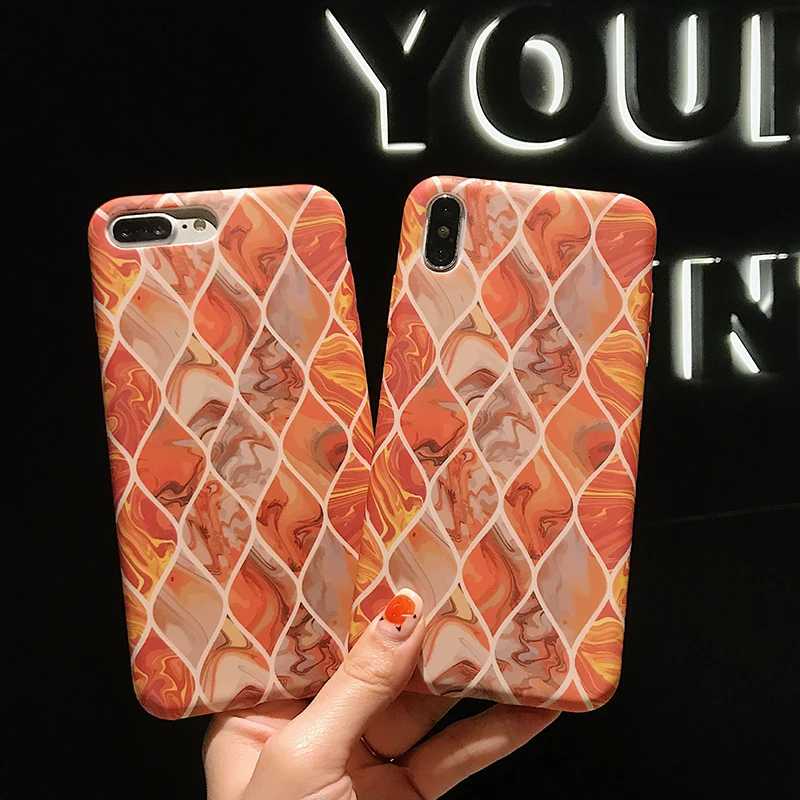 

Mobile Phone Case For iphone 7 8 plus 6 6s plus Orange Marble Design Soft TPU Back Cover For iPhone XS Max XR X 6 7 8 Plus Funda