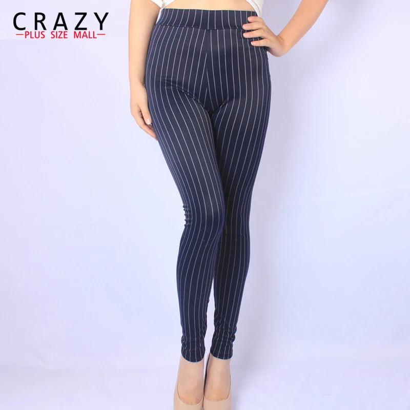 

2019 XL- 5XL Fit 45-120kg Women Plus Size Summer Leggings High Stretch Striped Faux Denim Leggings Slim Skinny Pants 6XL 5XL
