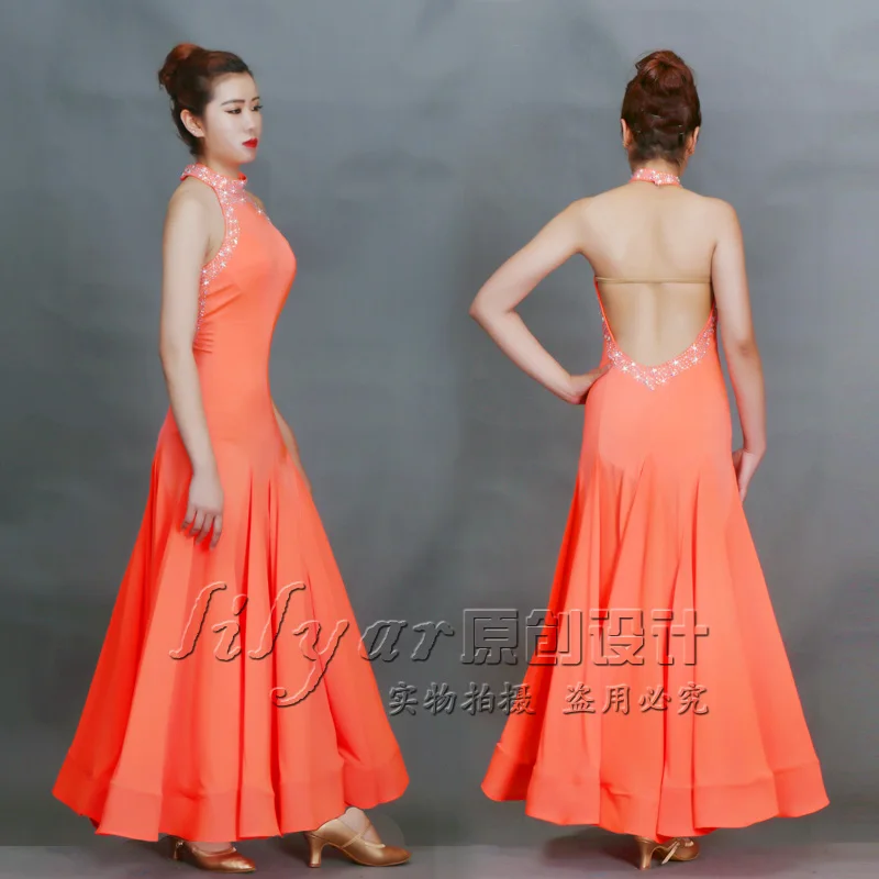 Голографическое бальное платье для танцев для женщин элегантное оранжевое платье Professional Salsa Румба Танго шоу сценические костюмы BL1421