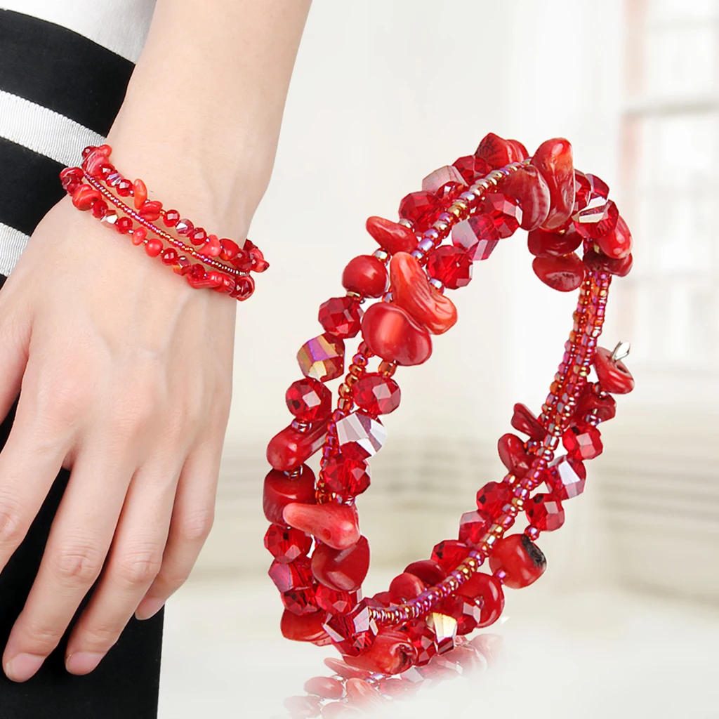 Irregular Shaped Loose Beads Strand Triple Layer Wire Bracelet Women Fashion Jewelry
