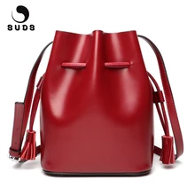 Бренд SUDS, женская сумка-мешок из натуральной кожи с кисточкой, Женская вместительная сумка через плечо, женская сумка-тоут из коровьей кожи