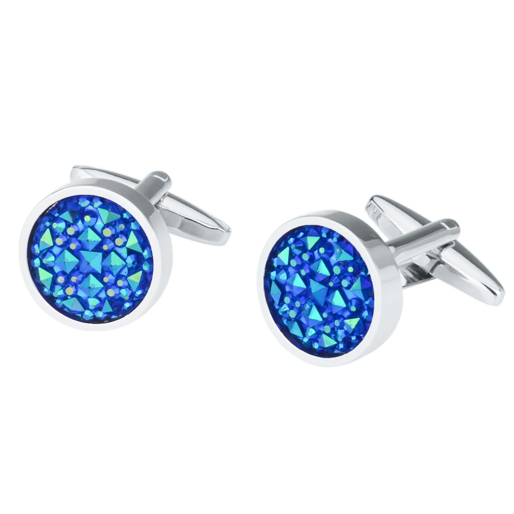 Fantasy Glitter Crystal Blue Sky Star Circular Round Cufflinks Elegant Mens Jewelry