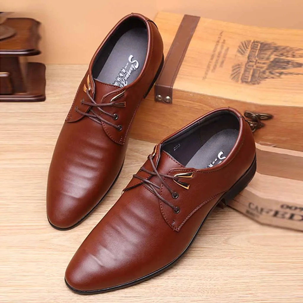 

Luxury Leather Formal Men Dress Shoes Genuine Leather Lace Up Brogue Shoes Flats Oxfords For Men Wedding Office Business Shoes