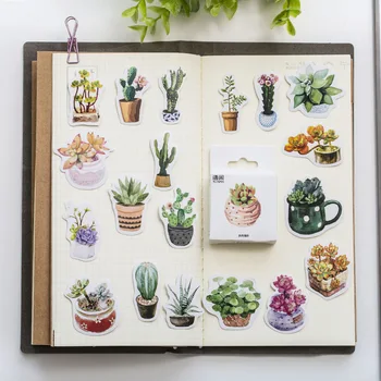 

50PCS/box Cute Succulent Plants Diary Paper Lable Sealing Stickers Crafts And Scrapbooking Decorative Lifelog DIY Stationery