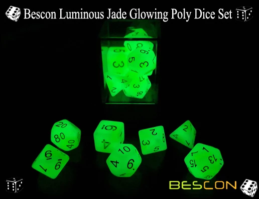 Bescon светящиеся многогранные набор костей для ролевых игр светящийся нефрит, Bescon Светящиеся в темноте поли кости набор из 7, DND ролевые игры кости
