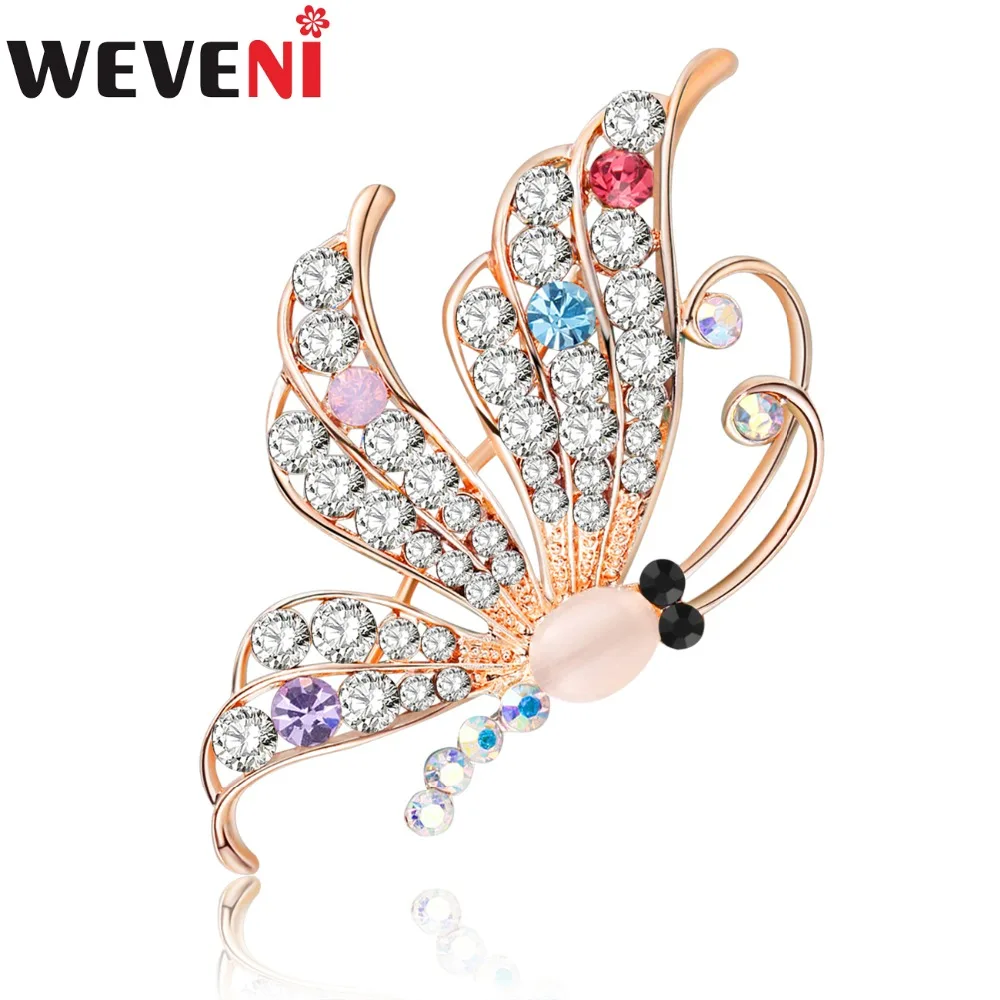 

WEVENI Rhinestone Butterfly Brooch For Women Wedding Brooches Pin Collar Scarf Decoration Fashion Animal Jewelry Accessories