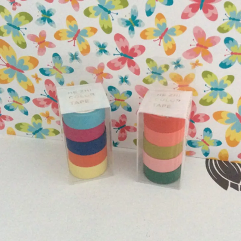 

5pcs/lot adhesive mix pure color washi tape easy to tear paper decorative scrapbook stationary can be written