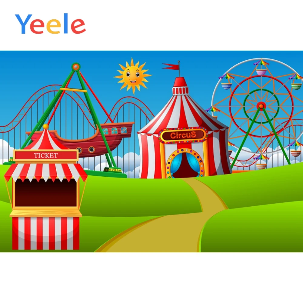 

Yeele Cartoon Circus Show Animal Roller Coaster Pirate Ship Scene Baby Photography Background Photographic Backdrop Photo Studio