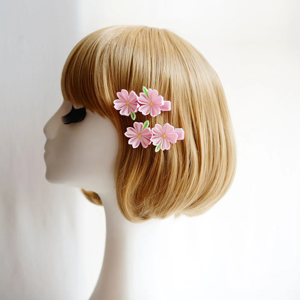 Pink cherry and wind cherry blossom handmade fabric gift hairpin fine