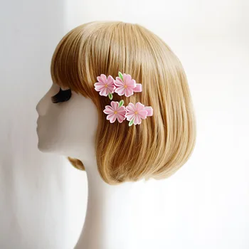 

Pink cherry and wind cherry blossom handmade fabric gift hairpin fine flower flower hair accessories side clip