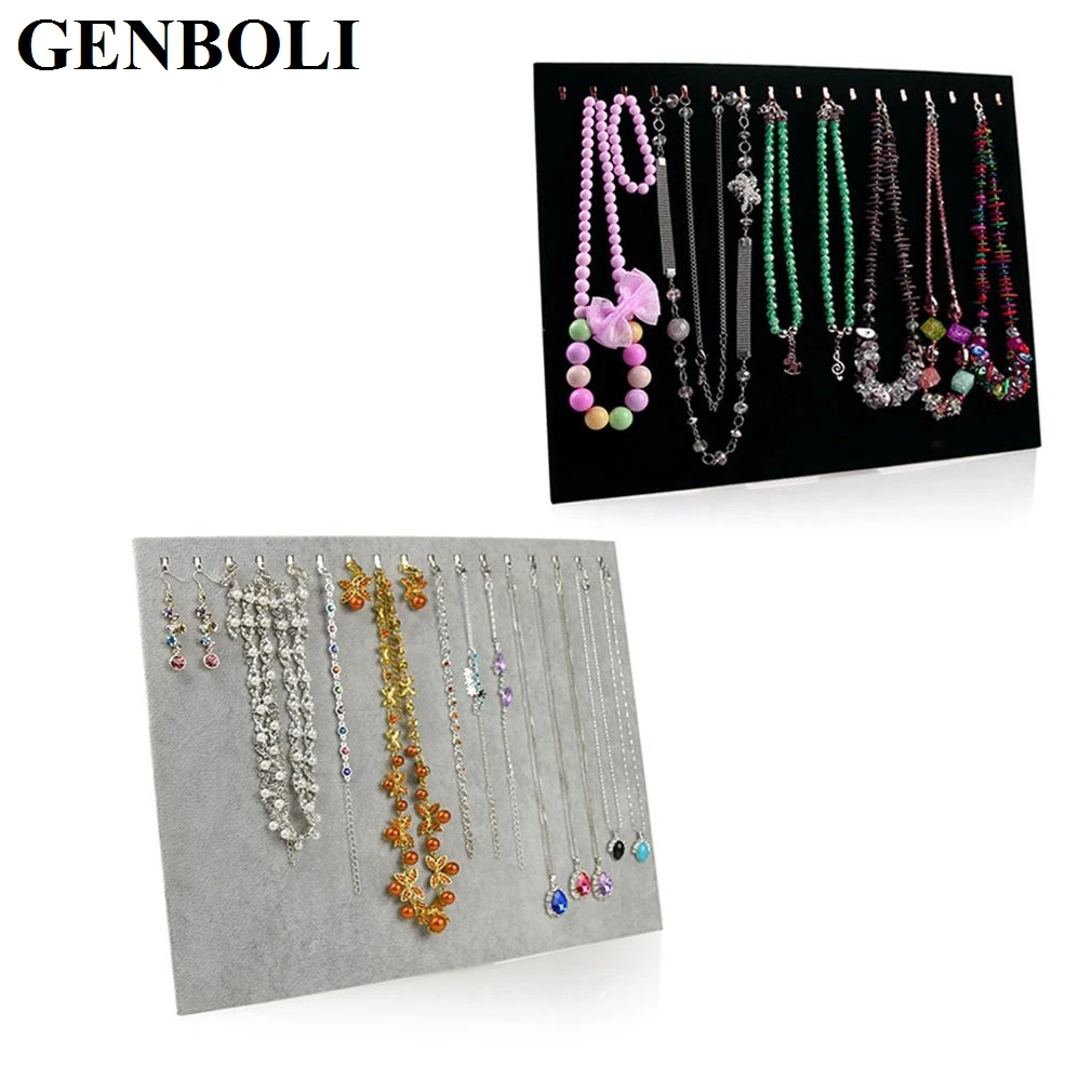 Black Velvet 17 Hook Necklace Chain Bracelet Display Stand Women Jewelry Organizer Holder Storage Case Container Rack Whosale