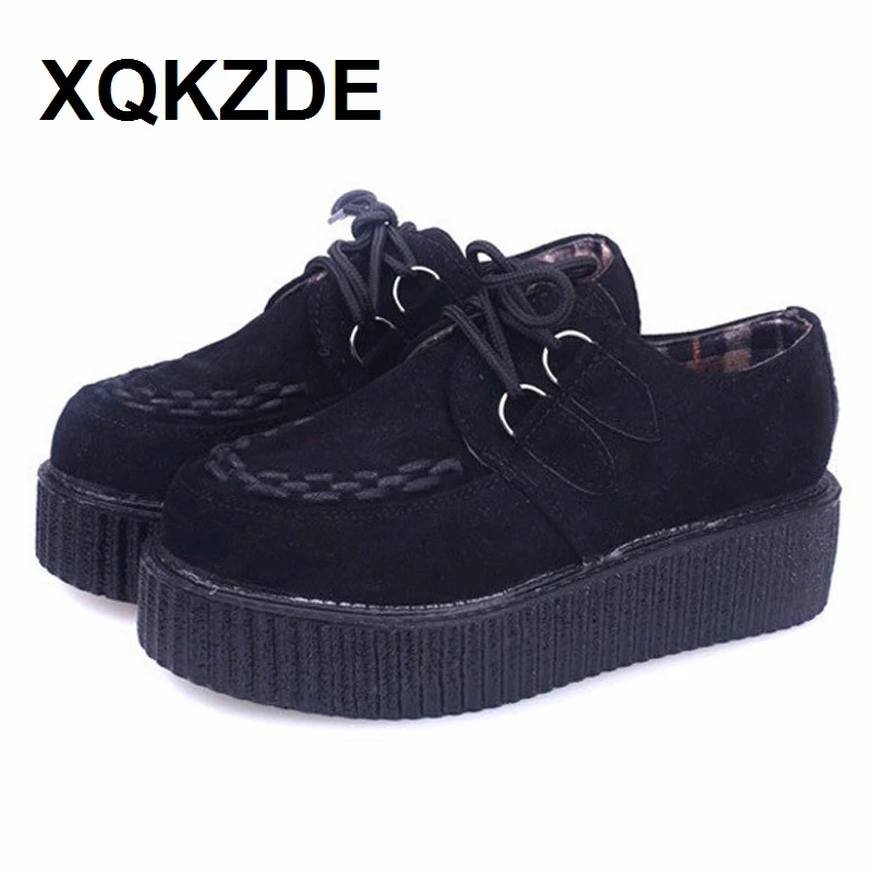 XQKZDE 2018 Platform Creepers Shoe Plus Size 35 41 Women Lace up