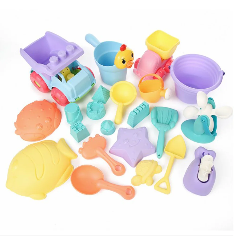 

Children Beach Toys Sandbox Sand Set Toy Beach Cube Sand Eco-Friendly Colorful Castle Bucket PC\PVC Shovel Car Toys For Kinetic