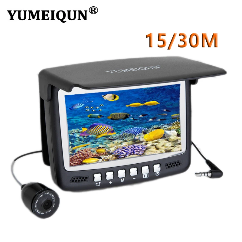 Yumeiqun 15/возможностью погружения на глубину до 30 м подводная рыбалка Камера HD 1000TVL 4," ЖК-дисплей монитор Запись Камера для подледной рыбалки с солнцезащитным козырьком