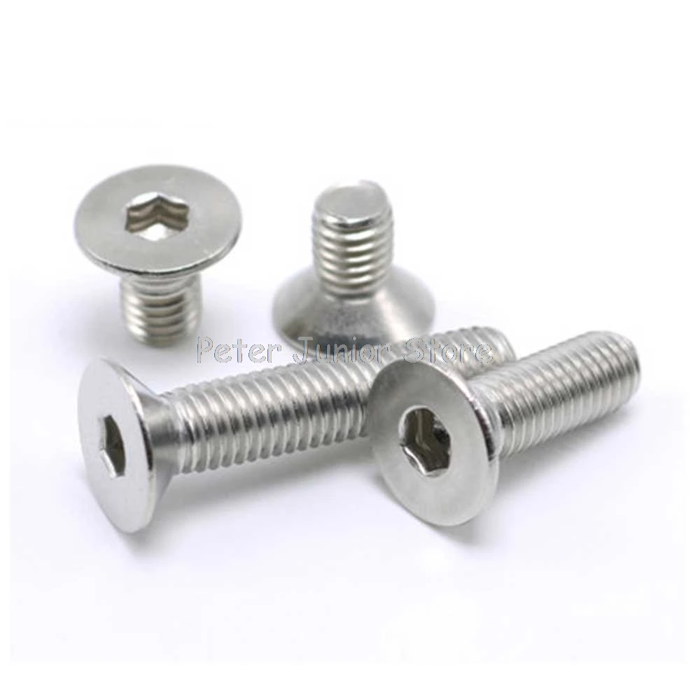 10 шт./лот sus304 inox шестигранная плоская потайная головка M5 M6 M8xL = 8 ~ 50 мм DIN7991 винт для