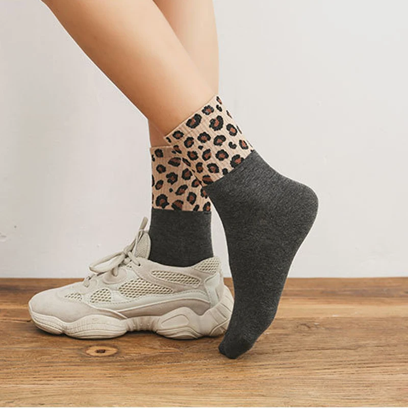 Популярные женские носки из хлопка с леопардовым принтом в стиле ретро модные популярные леопардовые носки в полоску весна-лето классные уютные носки