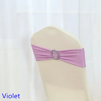 

Violet Colour Spandex chairs sash with Shiny Round buckles for chair covers band lycra sash bow tie wedding decoration