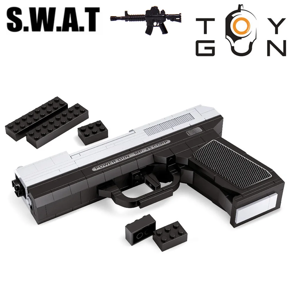 

268pcs MP-45 SAWT Power Pistol GUN Weapon Arms Model 1:1 3D DIY Model Action Figures Building Blocks Bricks Kids Toy Gift